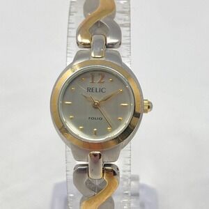 Relic Watch Women 20mm Silver Gold Two Tone Matte Round WR 30M New Battery 6.5"